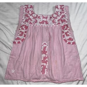J. Marie Top Womens Size S Pink Gingham Floral Embroidered Sleeveless Tank READ